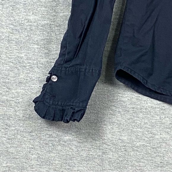 Lucky Brand Womens Black Collared Notch Neck Poet Sleeves Ruffled Button Down L - Picture 4 of 12